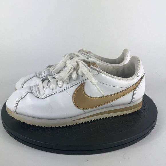 Nike Classic Cortez White/Gold Leather Shoes 807471-106 Women’s Size 7.5 - Picture 8 of 12
